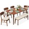 Best Choice Products 6-Piece Mid-Century Modern Dining Set, Upholstered Wooden Table & Chair Set w/ 4 Chairs, Bench
